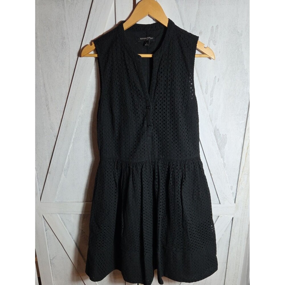 Banana Republic 100% Cotton Black Eyelet Dress Size 12